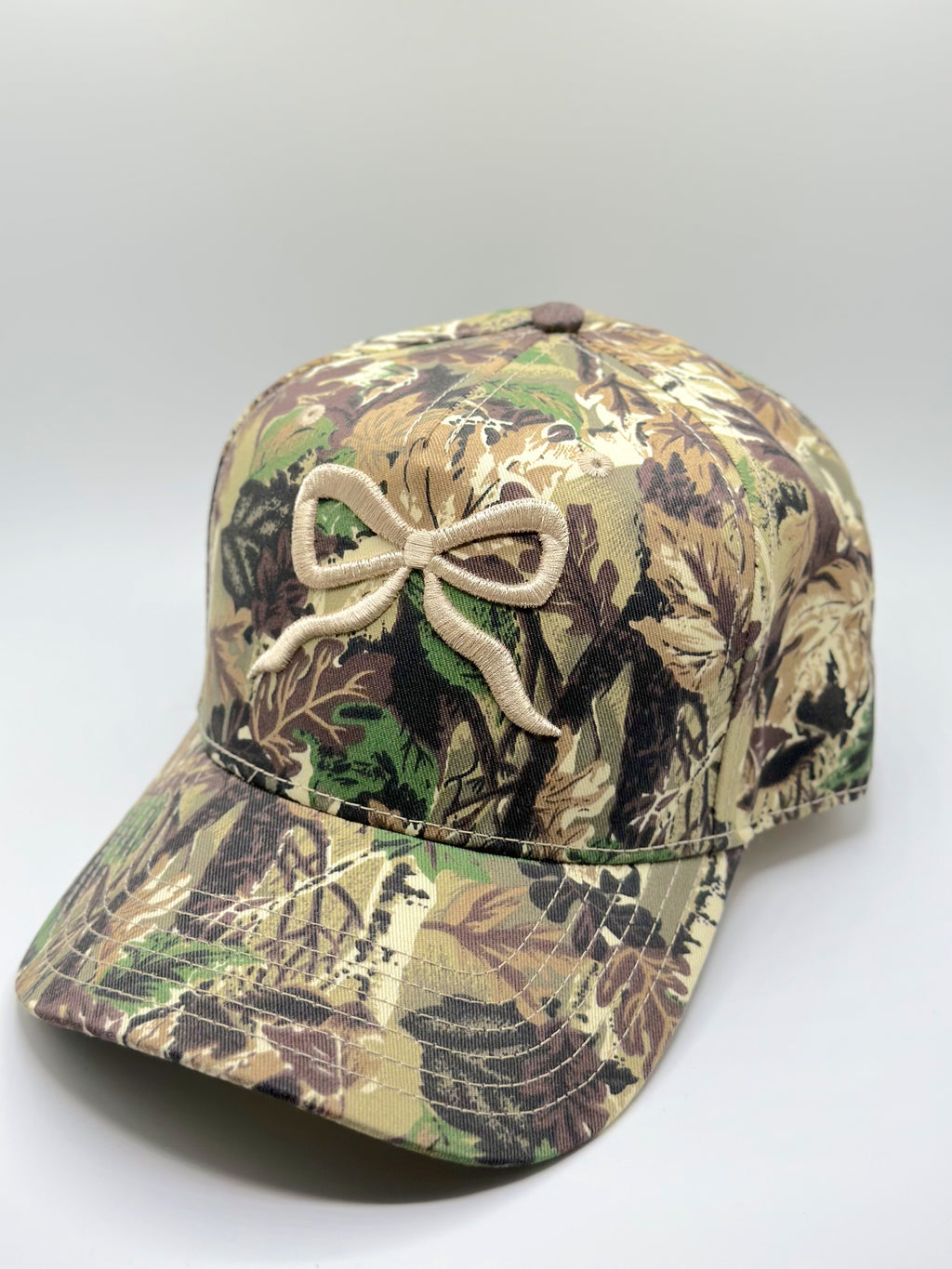 Custom Embroidered Hat - Cream Camo Bow